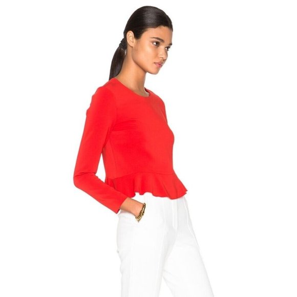 A.L.C. Women's Ann Top Size 6 Red Crepe Peplum Back Zipper Valentines Holidays - Picture 1 of 12